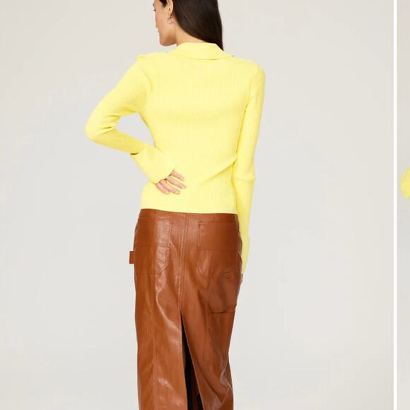 A.L.C. Lemon Yellow Ribbed Polo Sweater XS Bodycon Flared Sleeve Designer $325 - Picture 2 of 13